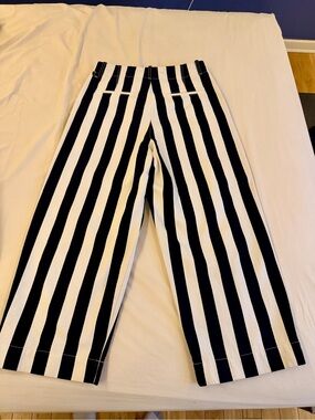JACQUEMUS NAVY BLUE and White Vertical Stripe Wide Leg Pants